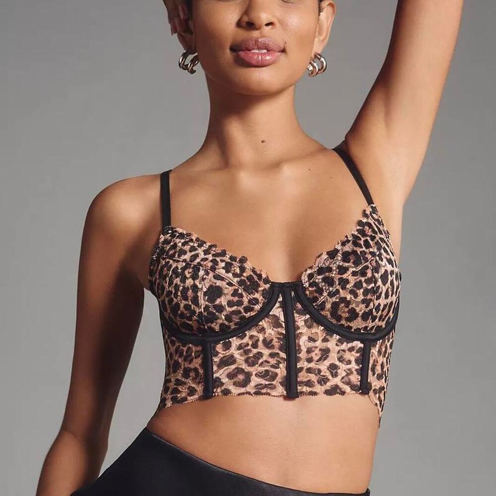 ANTHROPOLOGIE | Giselle Lace Bustier Leopard Animal Print Top XL